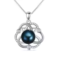 TOUPOP Sterling Silver Black Freshwater Pearl Celtic Knot Pendant Necklace-style_name:Celtic 3