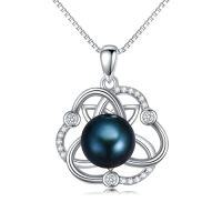 wholesale Black Pearl Celtic Necklace Sterling Silver Black Freshwater Pearl Celtic Knot Pendant Necklace Anniversary Jewelry Christmas Birthday Gifts For Women Mom Wife Her -style_name:Celtic 3