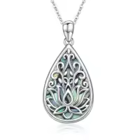 TOUPOP Sterling Silver Abalone Lotus Flower Necklace Yoga Pendant-style_name:7-Abalone Lotus