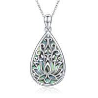 wholesale Abalone Lotus Necklace 925 Sterling Silver Lotus Flower Necklace Yoga Pendant Abalone Jewelry Christmas Gifts For Women -style_name:7-Abalone Lotus
