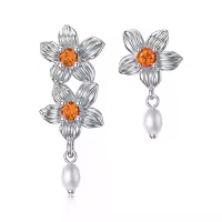 TOUPOP Sterling Silver Crystal Dangle Stud Earrings Women Girls Gift-color_name:Asymmetric Earrings-Flower