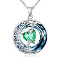 wholesale TOUPOP Birthstone Necklace 925 Sterling Silver Moon And Star Pendant With Blue Crystal Celtic Moon Jewelry Birthday Christmas Gifts For Women Mom Wife Her Daughter -color_name:A-05-May-Emerald