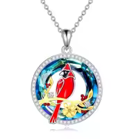 TOUPOP Sterling Silver Crystal Red Cardinal Memorial Tree Pendant Jewelry-style_name:Style 1-Blue Circle Crystal