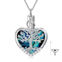 TOUPOP Sterling Silver Tree Of Life Heart Urn Necklace For Ashes Memorial Jewelry-style_name:Abalone Shell Tree of Life Urn
