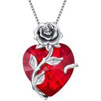 wholesale TOUPOP Christmas Gifts For Women Birthstone Necklace 925 Sterling Silver Rose Flower Heart Pendant Necklace Fine Jewelry Anniversary Birthday Gifts For Women Her Wife Girlfriend Mom -color_name:7-Jul - Created Ruby