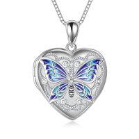 wholesale TOUPOP S925 Sterling Silver Heart Lockets Necklace That Holds Pictures Jewelry For Women Photo Pendant Necklace For Birthday Gifts -style_name:D01-Butterfly