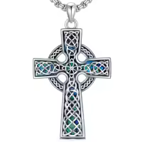 TOUPOP 925 Sterling Silver Animal Celtic Cross Necklace Religious Gift-style_name:B-Abalone Celtic Cross