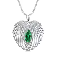 TOUPOP Sterling Silver Birthstone Angel Wings Necklace Pendant Jewelry-color_name:05-Emerald