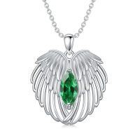 wholesale Birthstone Necklace Angel Wings Necklace For Women 925 Sterling Silver Guardian Angel Wings Pendant Jewelry Anniversary Birthday Christmas Gifts -color_name:05-Emerald