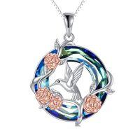 wholesale TOUPOP Hummingbird/dragonfly/butterfly/bee Necklace 925 Sterling Silver Rose Flower Insect Pendant Blue Circle Crystal Jewelry Christmas Gifts For Women -style_name:Hummingbird