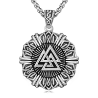 TOUPOP 925 Sterling Silver Zircon Norse Viking Necklace For Men Gifts-style_name:D-Viking Valknut