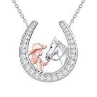wholesale Horseshoe Necklace 925 Sterling Silver Western Cowgirl Necklace Cowboy Pendant Country Jewelry Christmas For Women -style_name:Cowgirl and Horse