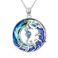 wholesale TOUPOP Sea Turtle/jellyfish/shark/octopus/seahorse Gifts Sterling Silver Ocean Waves Pendant Blue Crystal Sea Turtles Jewelry Christmas Summer Gifts For Women Her -style_name:Seahorse