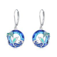 wholesale TOUPOP Turtle/jellyfish/dolphin/starfish/whale Earrings 925 Sterling Silver Dangle Drop Earrings Ocean Jewelry Anniversary Birthday Gift For Women -style_name:Palm Tree Dolphin