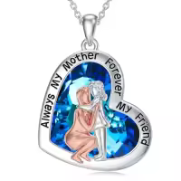 TOUPOP Sterling Silver & Stone Mother Daughter Jewelry Gifts-style_name:I-Mom-Crystal