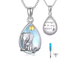 TOUPOP Sterling Silver Moonstone Urn Necklace For Ashes Keepsake Memorial Jewelry-style_name:4-Elephant