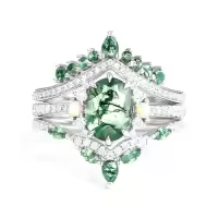 TOUPOP 10k Gold Moss Agate Moissanite Wedding Ring Set For Women-style_name:I Moss Agate Moissanite Ring