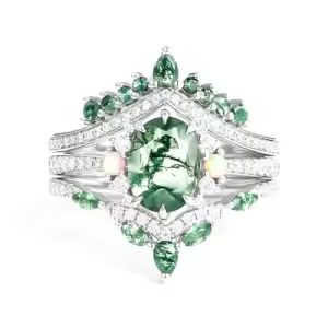 I Moss Agate Moissanite Ring