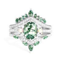 wholesale TOUPOP 3pcs Natural Moss Agate Moissanite Wedding Ring Set For Women Natural Moss Agate Ring Bridal Set 925 Sterling Silver 10k 14k 18k Solid Gold Engraved Egagement Anniversary Ring For Wife -style_name:I Moss Agate Moissanite Ring