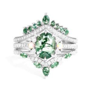 I Moss Agate Moissanite Ring