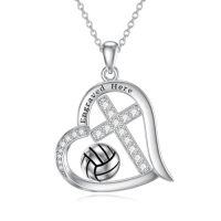 wholesale Sports Necklace For Women 925 Sterling Silver Cross Football/soccer/softball/volleyball Necklace Pendant Sports Jewelry Christmas Gifts For Women -style_name:4-Personalization