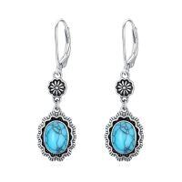 wholesale Turquoise Dangle Earrings For Women 925 Sterling Silver Western Teardrop Bohemian Drop Earrings Christmas Gift For Women -style_name:Sunflower