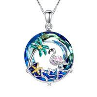 wholesale TOUPOP Sea Turtle Gifts Sterling Silver Tropical Palm Tree Ocean Pendant Crystal Sea Turtles Jewelry Christmas Summer Gifts For Women Her -style_name:C-Flamingo