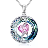 TOUPOP Sterling Silver Blue Crystal Birthstone Moon Star Pendant Necklace-color_name:A-10-October-Pink Tourmaline