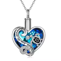 TOUPOP Sterling Silver Urn Necklace For Ashes With Filler Kit-style_name:Sea Turtle Crystal Necklace