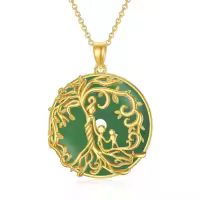 TOUPOP 14K Gold Plated Sterling Silver Jade Tree Of Life Necklace-style_name:2B-Mother 2 Children-Gold-Green Jade