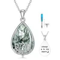 TOUPOP Sterling Silver Abalone Shell Urn Necklace For Ashes Memorial Jewelry-style_name:21-Lotus-Moss Agate Crystal