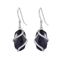 TOUPOP 925 Sterling Silver Gemstone Dainty Drop Earrings-color_name:Dangle-Blue Sandstone