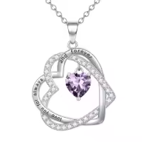 TOUPOP Sterling Silver Heart Birthstone Pendant Necklace Gift for Women-color_name:02-February-Amethyst