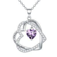 wholesale TOUPOP Heart Birthstone Pendant Necklace 925 Sterling Silver Double Heart Love Jewelry Birthday Christmas Gifts For Women Her Wife Girlfriend Mom -color_name:02-February-Amethyst