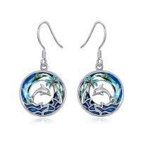 wholesale TOUPOP Sea Turtle/dolphin/seahorse Earrings 925 Sterling Silver Tropical Palm Tree Earrings Blue Crystal Ocean Jewelry Birthday Christmas Gifts For Women -style_name:B-Dolphin