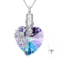 TOUPOP 925 Sterling Silver Rose Crystal Flower Cremation Urn Necklace-style_name:Rose