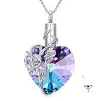wholesale TOUPOP Rose/lotus/sunflower Flower Cremation Urn Necklace For Ashes 925 Sterling Silver Heart Crystal Memorial Jewelry For Women -style_name:Rose