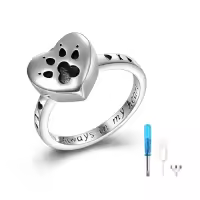 TOUPOP 925 Sterling Silver Heart Paw Print Dog Cremation Memorial Ring-style_name:Size 8