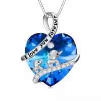 TOUPOP Sterling Silver & Stone Mama Bear & Elephant Necklaces For Women-style_name:Mom Elephant - 1 Calf