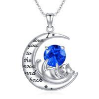 wholesale TOUPOP Cat Necklaces For Women White Gold Plated S925 Sterling Silver Birthstone Pendant Necklace Cute Cat Animal Birthday Jewelry Gifts For Girlfriend Wife Daughter -color_name:09-Sep-Sapphire