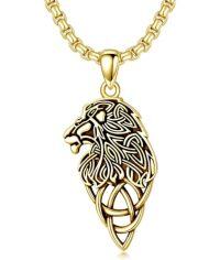 wholesale Animal Necklace 925 Sterling Beast Pendant Irish Celtic Knot Necklace Pendant Fathers Day Birthday Christmas Gifts For Men -style_name:A-Lion Necklace Golden
