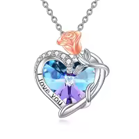 TOUPOP Sterling Silver & Stone Pendant Necklace For Women-style_name:Rose Flower Heart Necklace