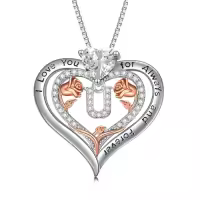 TOUPOP Sterling Silver & Rose A-Z Initial Pendant Necklace-style_name:Letter U