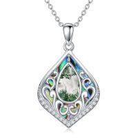 wholesale Filigree Gemstone Necklace 925 Sterling Silver Teardrop Bohemian Necklace Abalone Shell Filigree Jewelry Birthday Christmas Gifts For Women -color_name:Moss Agate