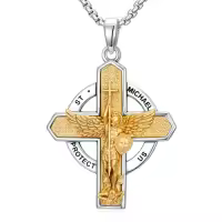 TOUPOP Sterling Silver Four Way Cross St Michael St Christopher St Benedict St Joseph St Francis Pendant Necklace-style_name:2-St Michael-Cross-G