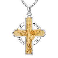 wholesale Patron Saint Necklace S925 Sterling Silver Four Way Cross Necklace St Michael/st Christopher/st Benedict/st Joseph/st Francis Pendant, Religious Protection Necklace For Men Women Birthday Father's Day Anniversary -style_name:2-St Michael-Cross-G
