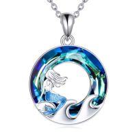wholesale TOUPOP Sea Turtle/mermaid/dolphin/shell/starfish/conch/seahorse Necklace For Women Sterling Silver Ocean Pendant Necklace With Crystal Ocean Beach Charm Jewelry Birthday Christmas Gifts -style_name:Mermaid necklace