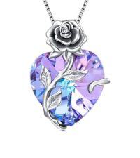 wholesale TOUPOP Christmas Gifts For Women Birthstone Necklace 925 Sterling Silver Rose Flower Heart Pendant Necklace Fine Jewelry Anniversary Birthday Gifts For Women Her Wife Girlfriend Mom -color_name:2-Feb - Created Amethyst