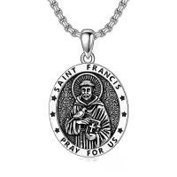 TOUPOP Sterling Silver Four Way Cross St Michael St Christopher St Benedict St Joseph St Francis Pendant Necklace-style_name:3-St. Francis