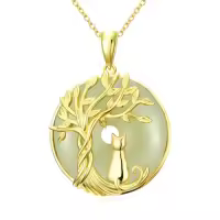 TOUPOP 14K Gold Plated Sterling Silver Tree Of Life Animal Pendant Jewelry-style_name:Cat